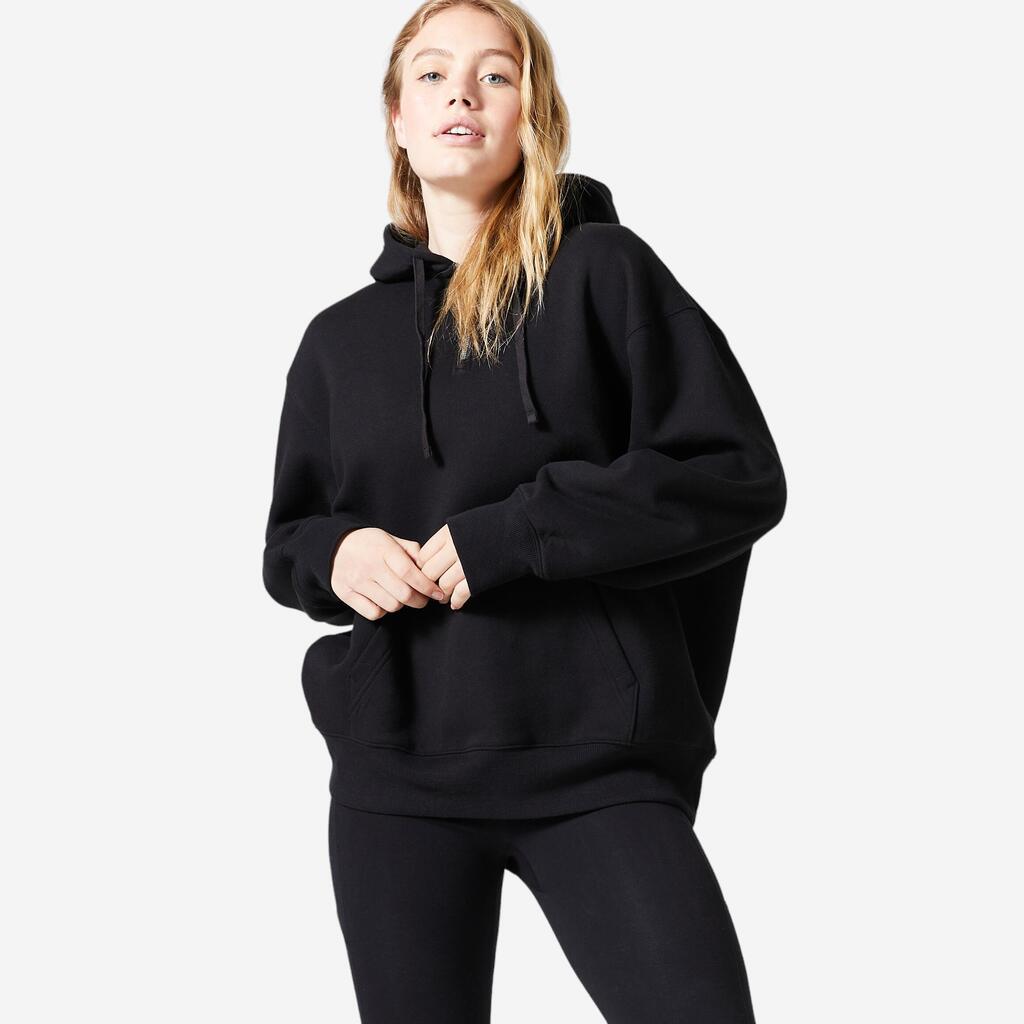 Kapuzenpullover Damen Oversize 1/2 Reißverschluss - 520 schwarz 